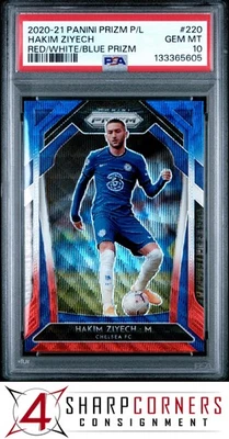 2020 PANINI PRIZM PREMIER LEAGUE RED WHITE BLUE #220 HAKIM ZIYECH POP 1 PSA 10 - Image 1 of 3