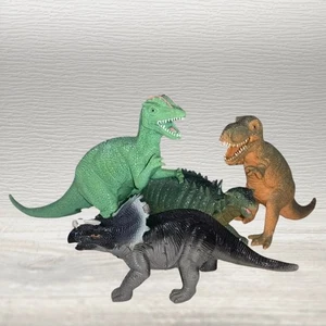 Lot of 4 Dinosaur Toy Figures T-Rex Triceratops Stegosaurus Plastic Realistic - Picture 1 of 9