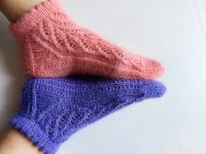 Handmade Angora Socks–Soft & Warm–Custom Colour–Knitted to Order– LLace Pattern - Picture 1 of 4