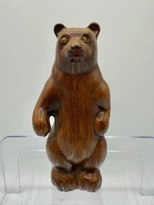 Vintage Bear Statue Figurine Wood Like HONG KONG Light Rhinestone Eye Magilla - Picture 1 of 5