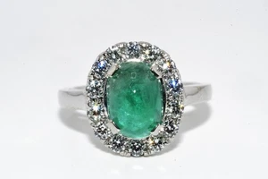 $9,000 14K Gold 3.76CT Natural Zambian Emerald & Diamond Cocktail Ring Authentic - Picture 1 of 9