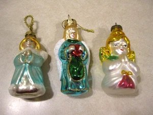 Adornos de vidrio soplado a mano vintage de Navidad, ángeles con brillo en muy buena condición - Imagen 1 de 8