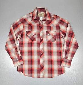 Wrangler Western Pearl Snap Button Shirt Mens Medium Plaid Long Sleeve Red White - Bild 1 von 7