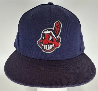 CLEVELAND INDIANS VINTAGE NEW ERA WOOL BASEBALL ON FIELD HAT CAP - SIZE 7 1/4 - Image 1 of 4