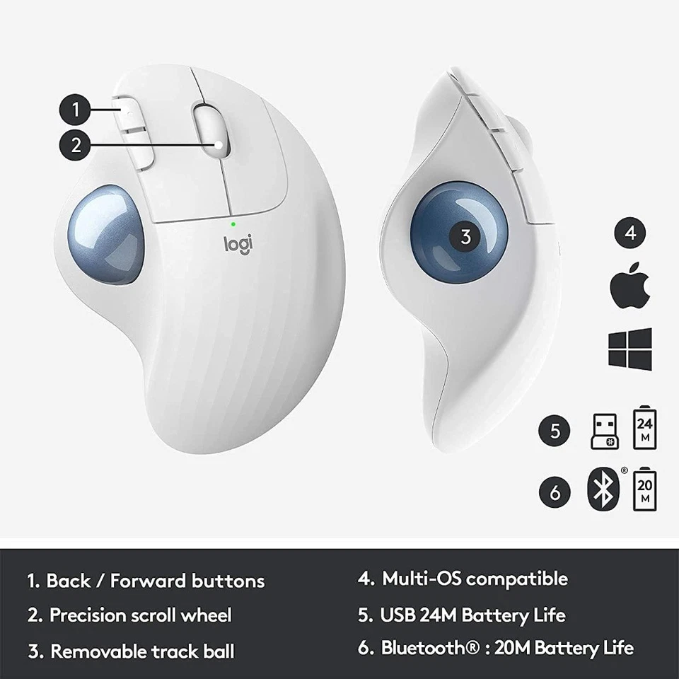 Logitech M575 Wireless Mouse Ergonomic Trackball - Precision & Comfort White - Image 1 of 4