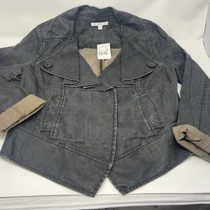 Cabi Sz M Coated Linen Jacket Style 901 Black Waxed Finish Moto Biker 100% Linen - Picture 1 of 10