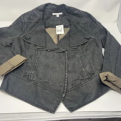 Cabi Sz M Coated Linen Jacket Style 901 Black Waxed Finish Moto Biker 100% Linen - Image 1 of 4