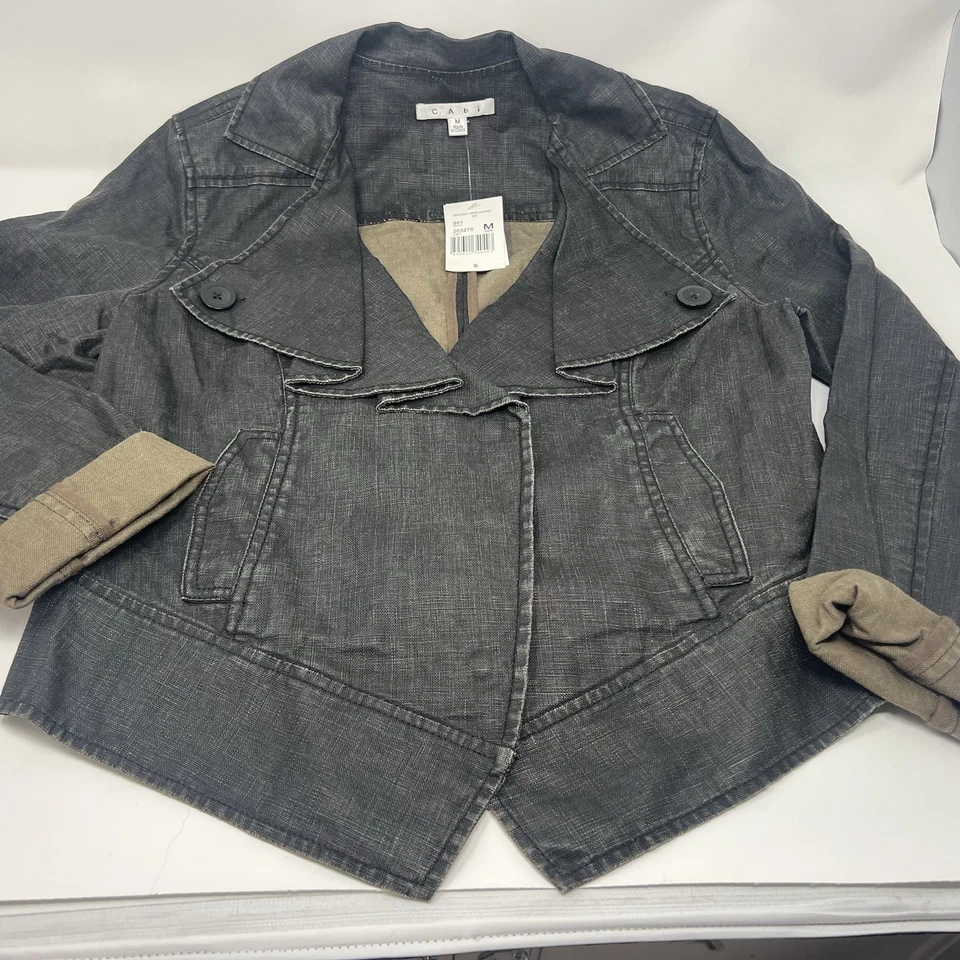 Cabi Sz M Coated Linen Jacket Style 901 Black Waxed Finish Moto Biker 100% Linen - Image 1 of 4
