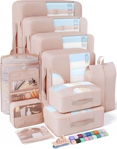 Set 10 Cubi da Imballaggio da Viaggio Organizzatore Bagagli con Sacchetti Toilette e Scarpe - Foto 1 di 9