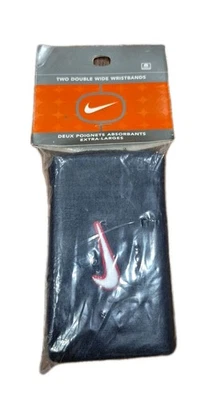 Nike Double Wide Wristbands Y2K Era Embroidered Swoosh Logo Navy Blue New NOS - Image 1 of 4