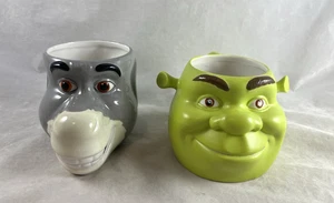 Galerie Shrek and Donkey 3D Face Coffee Mugs 2 Lot Dreamworks Vintage 2004 - Picture 1 of 9