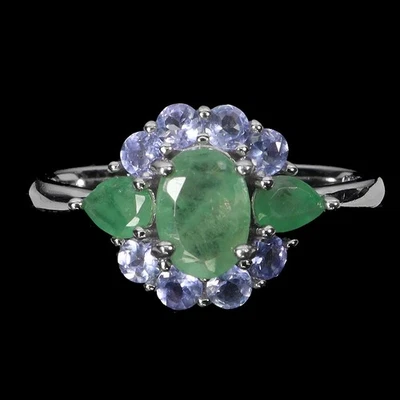 Black Friday 925 Sterling Silver Ring Oval Emerald 7x5mm Tanzanite Jewelry 8 - Image 1 of 4