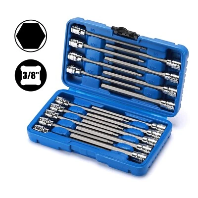 18PCS 3/8"Dr. Extra Long Hex Bit Socket Set, 1/8 Inch to 3/8 Inch, 3mm to 10mm - Image 1 of 4