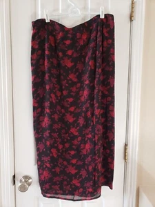 Elisabeth By Liz Claiborne 100% Rayon Womens Black Red Floral Print Skirt Sz14 - Picture 1 of 8