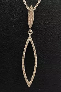 Elegant Sterling Silver 925 CZ Pave Marquise openwork Drop Dangle Necklace 18" - Picture 1 of 4