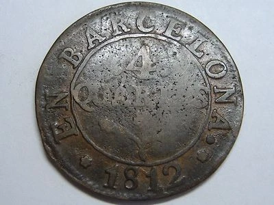 1812 NAPOLEON 4 CUARTOS BARCELONA SPAIN SPANISH COPPER COIN - Image 1 of 2