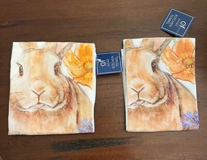 C&F Home Flour Sack Kitchen Towel Bunny Flowers Signed by Artist SET OF 2 NEW - Picture 1 of 7