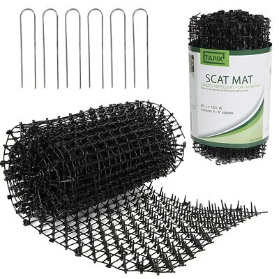 TAPIX Cat Scat Mat with Spikes Digging Stopper 8 ft - Indoor & Outdoor with 6 Staples