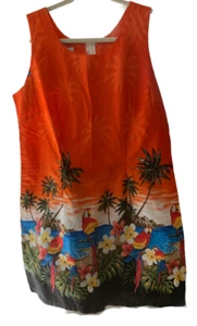 Pacific Legend Apparel XL Orange Palm Tree Parrot Fitted Dress Runs Small - Picture 1 of 3
