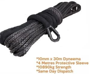 10MM x 30M Dyneema Winch Rope Synthetic Cable 4WD Tow Recovery BLACK - Picture 1 of 1