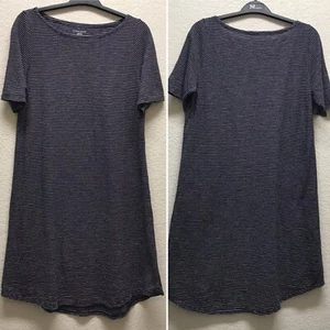 Eileen Fisher T-shirt Dress Short Sleeve Hemp Blend Striped Womens PM Navy White - Afbeelding 1 van 7