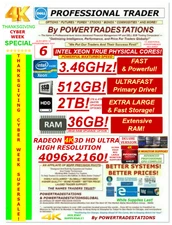 8-MONITOR TRADING COMPUTER 4K! XEON 3.46GHz! 512GBSSD! 2TBHDD DVDRW W10P DESKTOP
