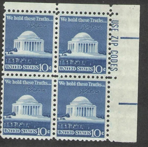 Scott#: 1510 - Jefferson Memorial and Signature Zip Block of Four MNH OG - Picture 1 of 1