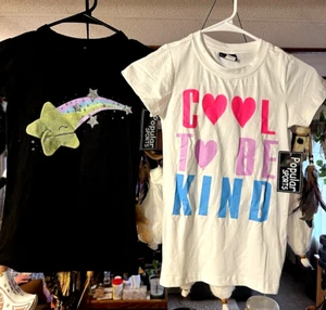 NWT-2 Count ~Popular Sports Girls Size 7/8 Soft Feel Short Sleeve T-Shirts - Picture 1 of 2
