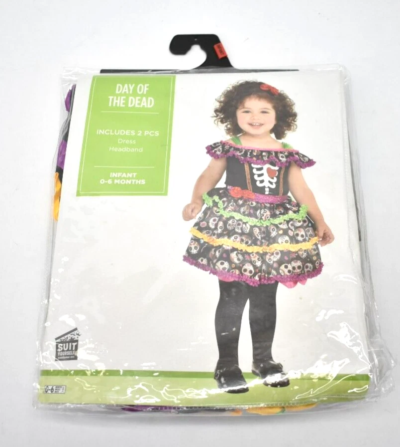 Traje Yourself Día de los Muertos Niña Esqueleto Calavera Vestido/Banda Infantil 0-6Mes Foto 1 de 4