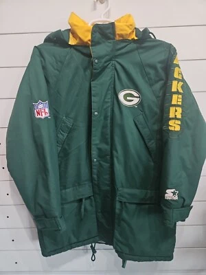 Vtg 90s Starter Green Bay Packers NFL Football Puffer Parka Hooded Jacket Mens M - Image 1 of 4