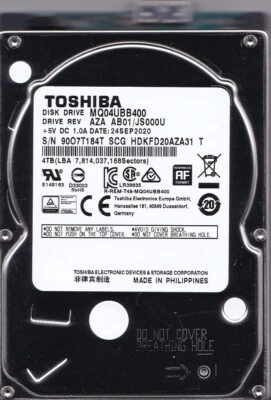 MQ04UBB400 AZA AB01/JS000U HDKFD20AZA31 T G0034A 2020 4 TB 2,5" USB 3,0 TOSHIBA Foto 1 de 4