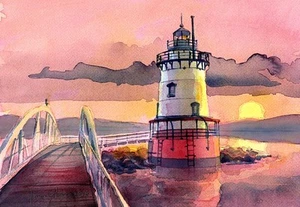Tarrytown Lighthouse, Sleepy Hollow Sunset, Nueva York. Tarjetas de notas artísticas de James Mann - Imagen 1 de 2