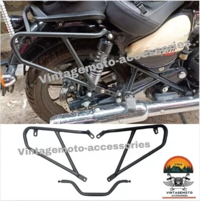 Mounting Pannier Rail Saddle Bag Stay Fit For Royal Enfield Meteor 350 Black Set - Imagen 1 de 4