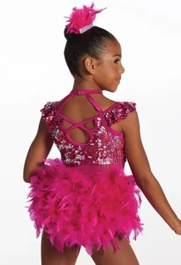 Disfraz de Baile Weissman 14952 Skillz Talla IC Plumas Rosa Caliente Lentejuelas Tap Jazz - Imagen 1 de 7