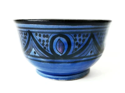 VINTAGE MOROCCAN ASSIF SAFI BLUE & PURPLE POTTERY CERAMIC BOWL - Image 1 of 4