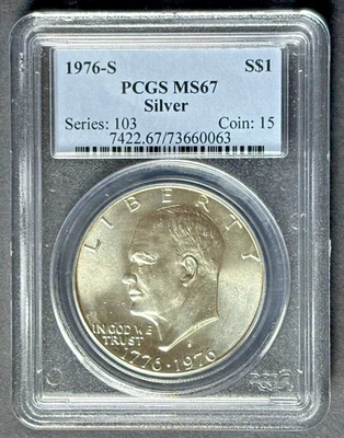1976-S PCGS MS67 dólar Eisenhower Ike prata - Imagem 1 de 3