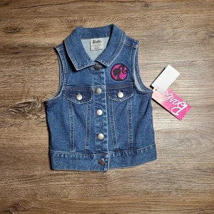 Barbie Mattel Girls Blue Graphic Jean Jacket Vest Size XS 4-5 NWT - Picture 1 of 5