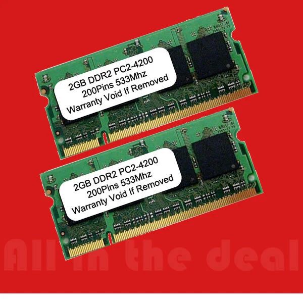 4GB KIT 2 x 2GB PC2-4200 SODIMM DDR2 NON-ECC 533MHz 533 MHz DDR-2 Ram Memory - Image 1 of 1