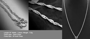 24” Necklace Twist Chain Style Real Sterling Silver 925 - Zdjęcie 1 z 4