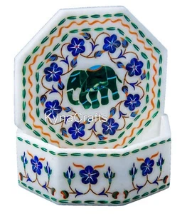 Joyero con incrustaciones con diseño antiguo octágono blanco mármol tobillera caja 5 pulgadas - Imagen 1 de 5