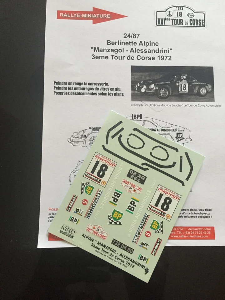 DECALS 1/24 ALPINE RENAULT A110 MANZAGOL TOUR DE CORSE 1972 WRC RALLYE RALLY - Изображение 1 из 1