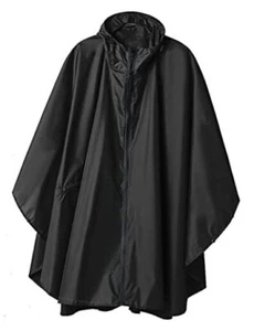 Unisex Rain Poncho Raincoat Hooded for Adults Women with Pockets One Size Black - Picture 1 of 7