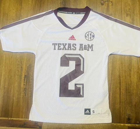 Johnny Manziel #2 Texas A&M Aggies Football SEC White Adidas Jersey Sz Small Cover