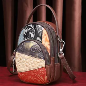 Women's 100% Genuine Leather Multi-color Handbag Sling Shoulder Bag Phone Holder - Picture 1 of 11