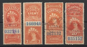 1889 Ingresos de Canadá (4) Inspección de luz eléctrica ~ $2, $3, $5, $10 ~ Usado - Imagen 1 de 6