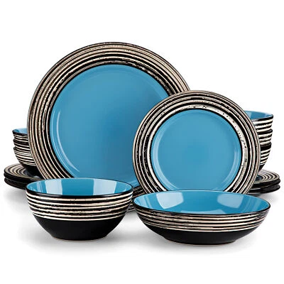 vancasso ARBRE Blue Dinnerware Set 16 Piece Stoneware Plate Set Service for 4