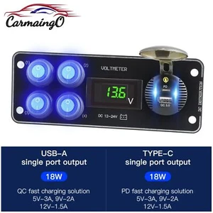 4 Gang LED Toggle Switch Panel Voltage + QC 3.0 USB Charger for Car Marine Truck - Picture 1 of 13