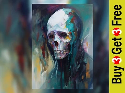 Calavera con capucha espeluznante: impresión de arte de pintura en acuarela de 5x7, decoración espeluznante Foto 1 de 4