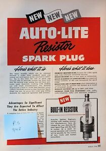 Popular Science 1948 Auto Lite Resistor Spark Plug Car Motorcycle Original Ad  