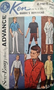Barbies Ken Doll Wardrobe Advance 2899 Easy Sewing Pattern 1960s Cut Complete - Picture 1 of 2